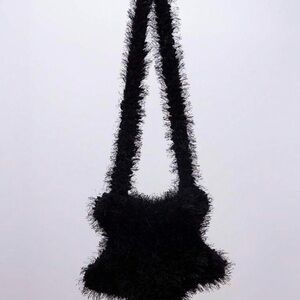 Fuzzy Black Shoulder Bag - Women's Plush Crossbody